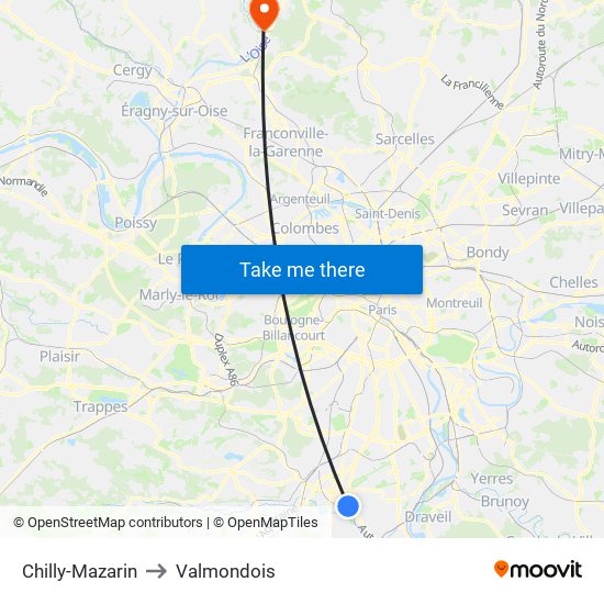 Chilly-Mazarin to Valmondois map