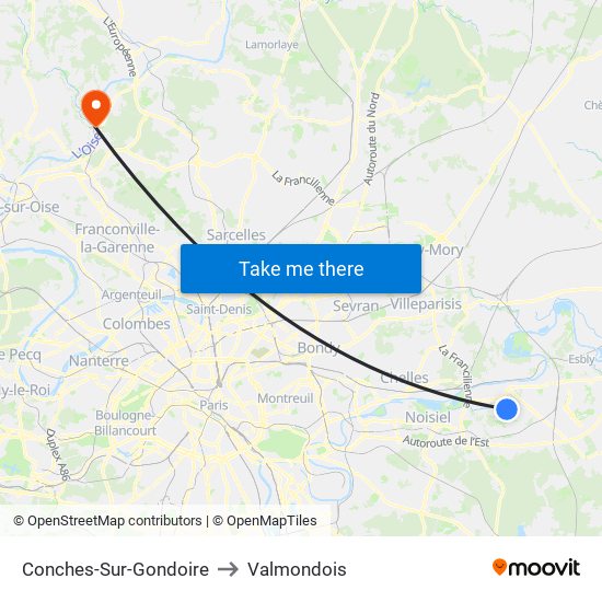 Conches-Sur-Gondoire to Valmondois map