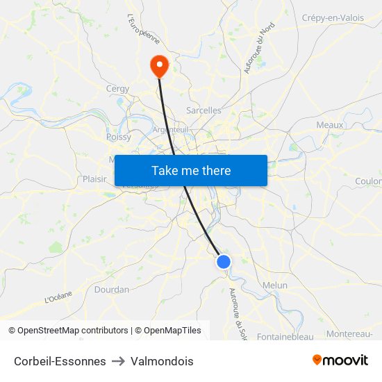 Corbeil-Essonnes to Valmondois map