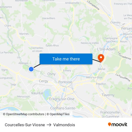 Courcelles-Sur-Viosne to Valmondois map