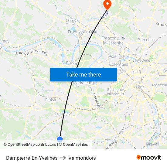 Dampierre-En-Yvelines to Valmondois map