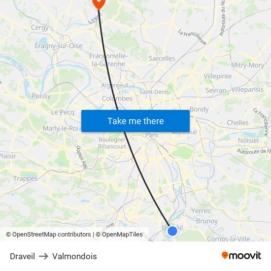 Draveil to Valmondois map