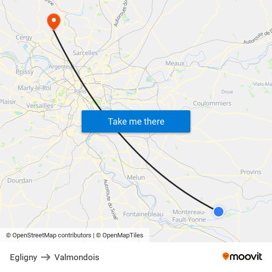 Egligny to Valmondois map