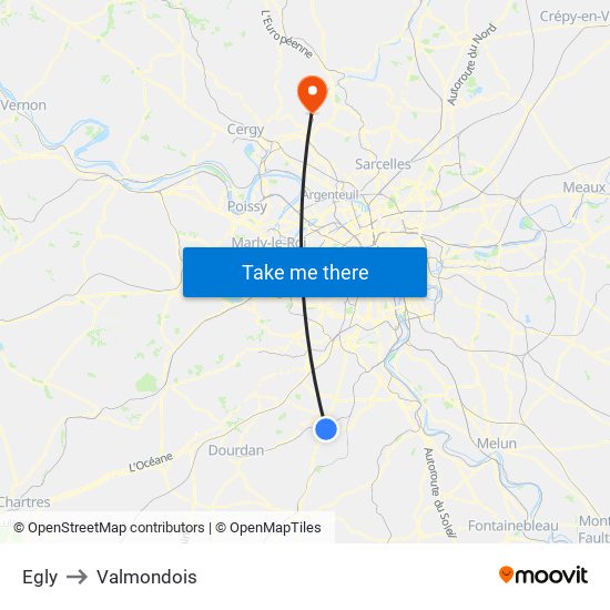 Egly to Valmondois map