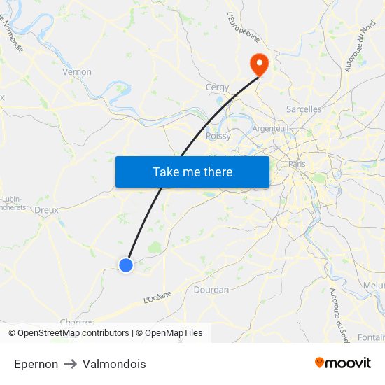 Epernon to Valmondois map