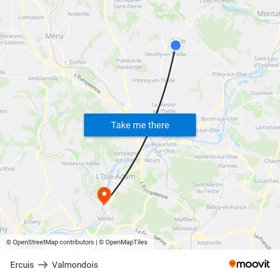 Ercuis to Valmondois map