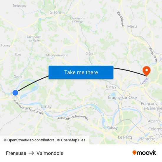 Freneuse to Valmondois map
