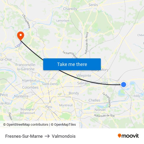 Fresnes-Sur-Marne to Valmondois map