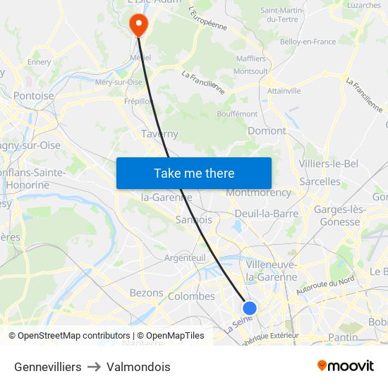 Gennevilliers to Valmondois map