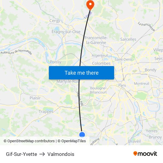 Gif-Sur-Yvette to Valmondois map