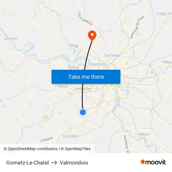Gometz-Le-Chatel to Valmondois map
