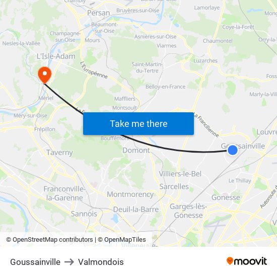 Goussainville to Valmondois map