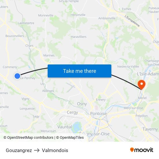 Gouzangrez to Valmondois map