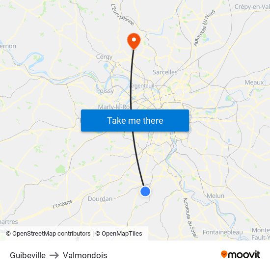 Guibeville to Valmondois map