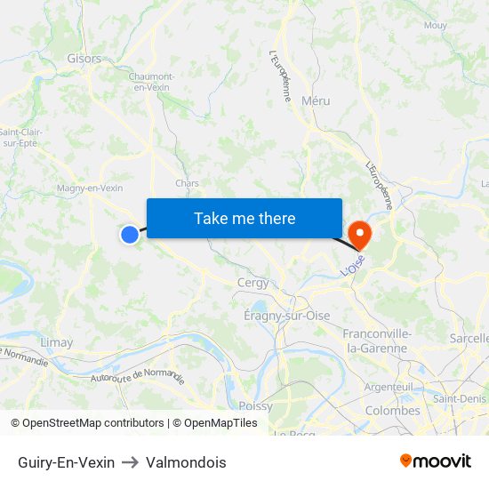Guiry-En-Vexin to Valmondois map