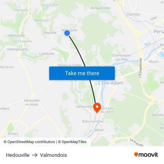 Hedouville to Valmondois map