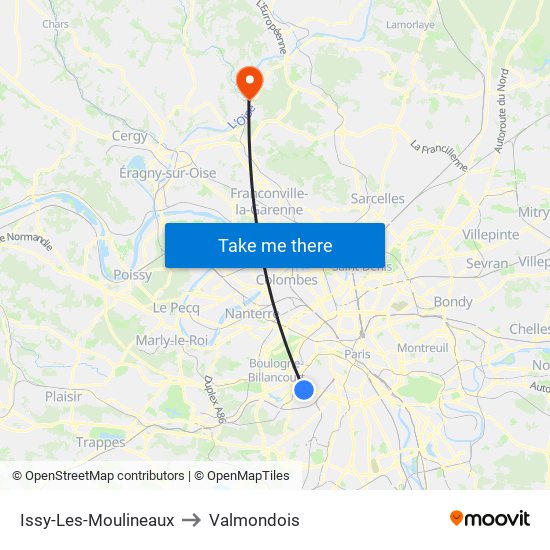 Issy-Les-Moulineaux to Valmondois map