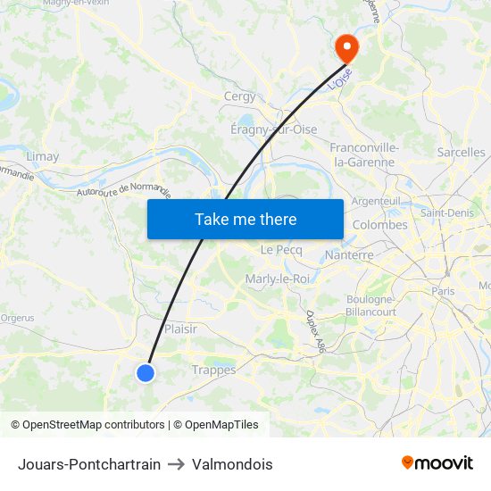 Jouars-Pontchartrain to Valmondois map