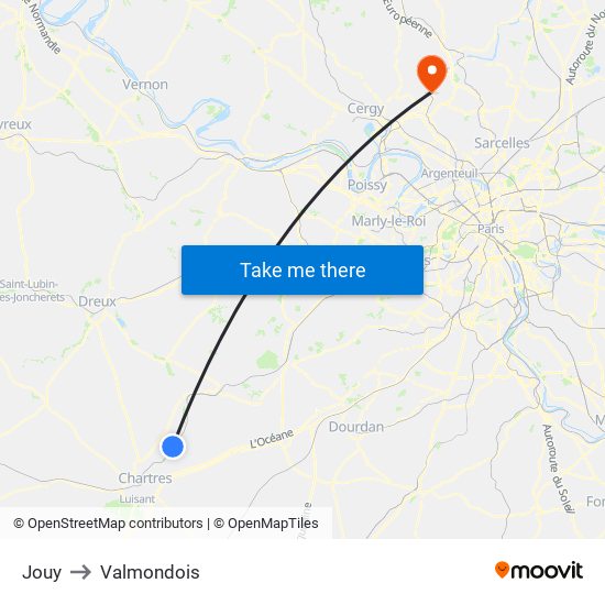 Jouy to Valmondois map