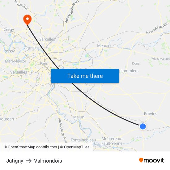 Jutigny to Valmondois map