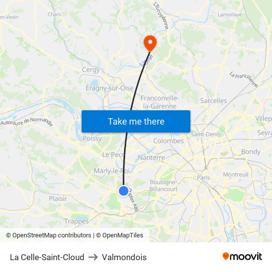 La Celle-Saint-Cloud to Valmondois map
