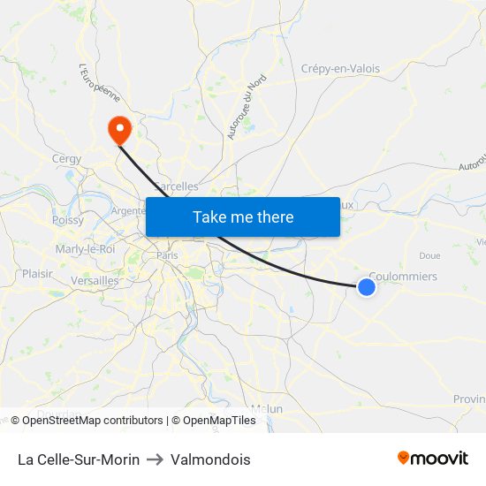 La Celle-Sur-Morin to Valmondois map