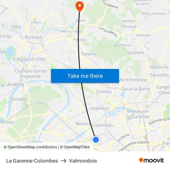 La Garenne-Colombes to Valmondois map