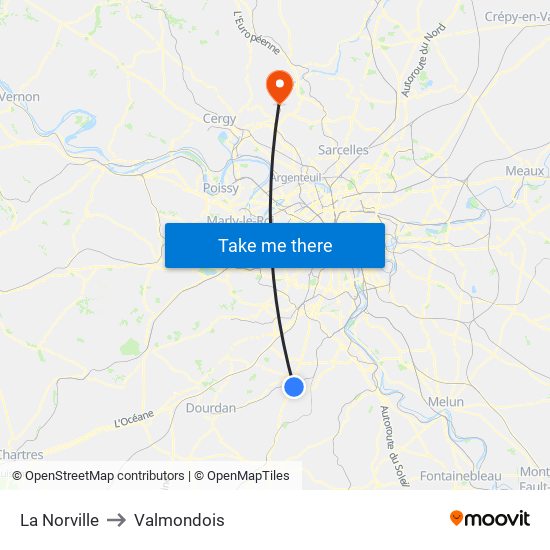 La Norville to Valmondois map