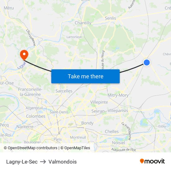 Lagny-Le-Sec to Valmondois map