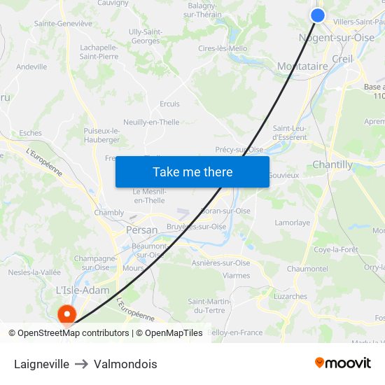 Laigneville to Valmondois map