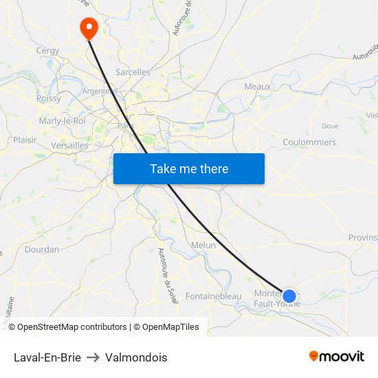 Laval-En-Brie to Valmondois map