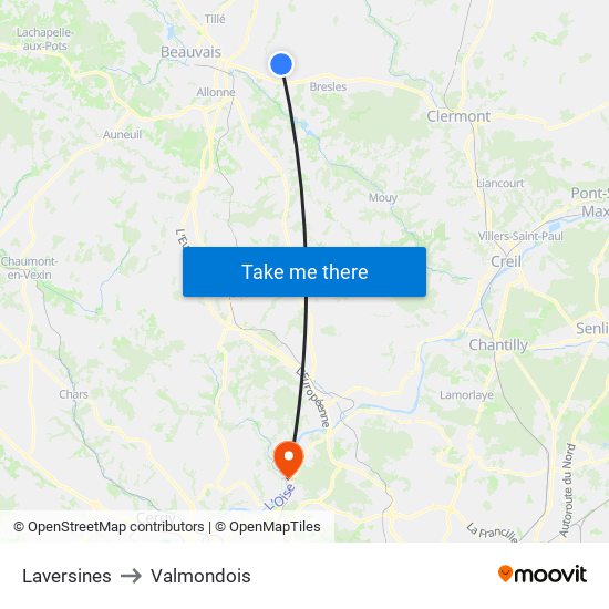 Laversines to Valmondois map