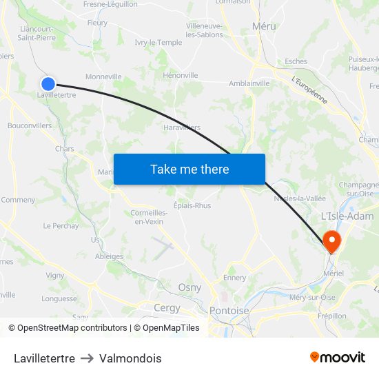 Lavilletertre to Valmondois map