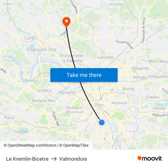 Le Kremlin-Bicetre to Valmondois map