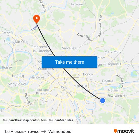 Le Plessis-Trevise to Valmondois map