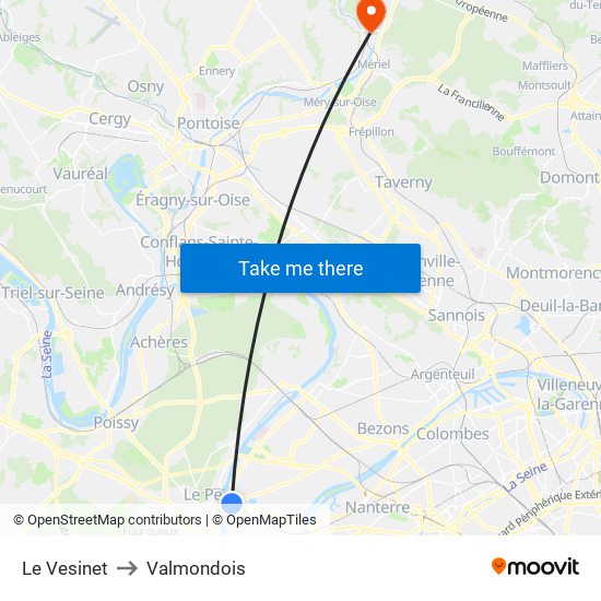 Le Vesinet to Valmondois map