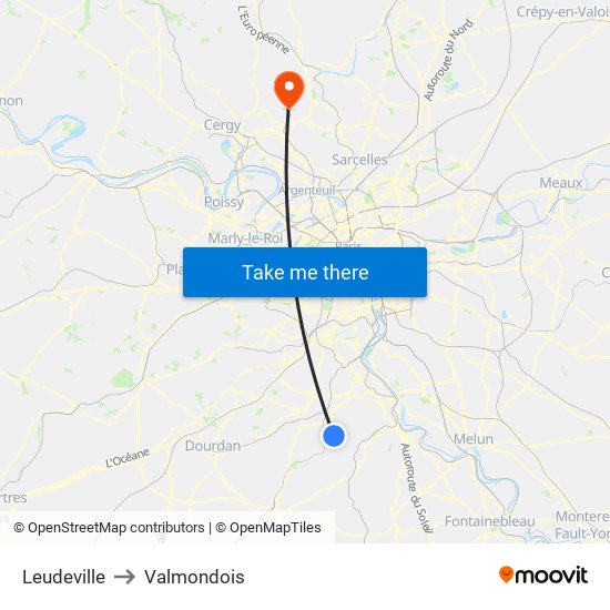 Leudeville to Valmondois map