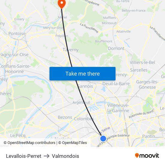 Levallois-Perret to Valmondois map