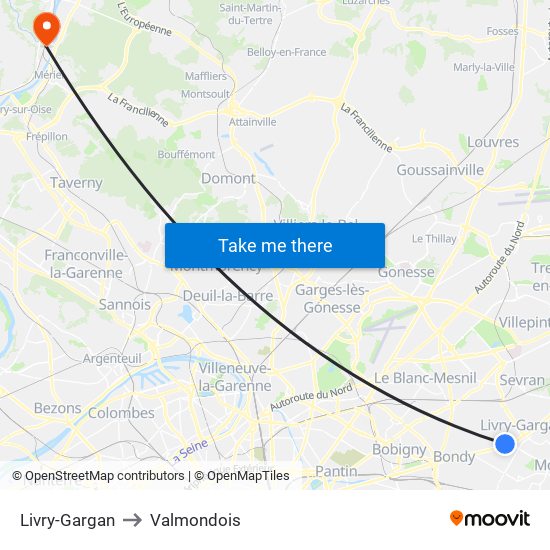 Livry-Gargan to Valmondois map