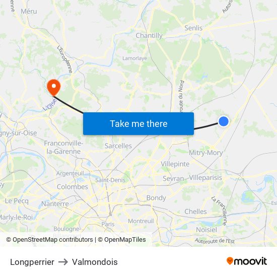 Longperrier to Valmondois map