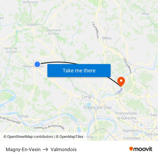 Magny-En-Vexin to Valmondois map