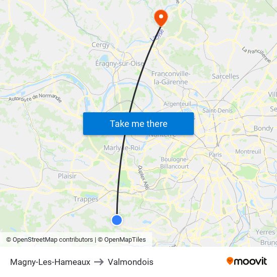Magny-Les-Hameaux to Valmondois map