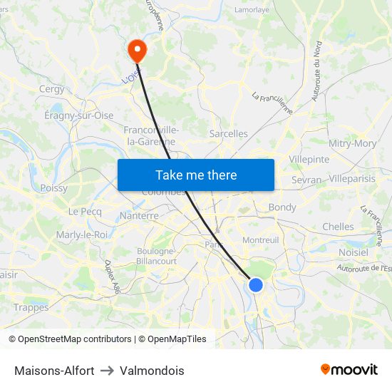 Maisons-Alfort to Valmondois map