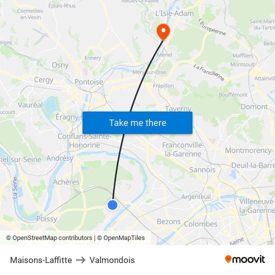Maisons-Laffitte to Valmondois map