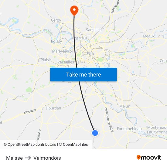 Maisse to Valmondois map