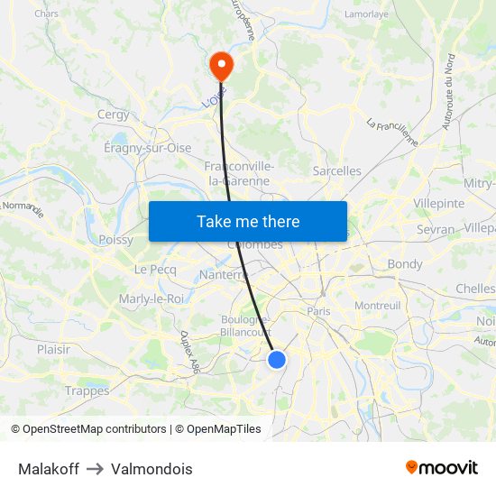 Malakoff to Valmondois map