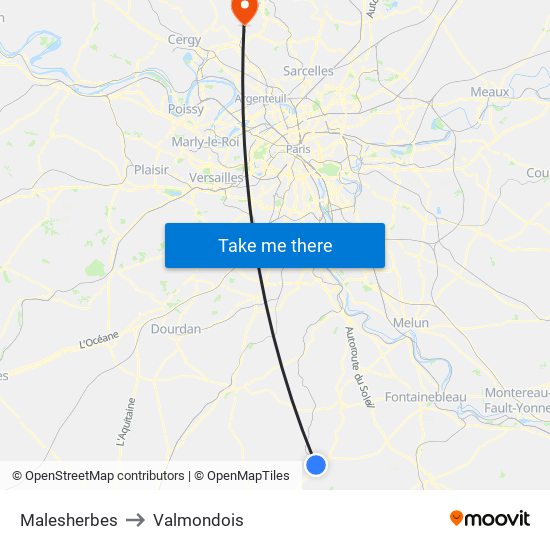 Malesherbes to Valmondois map