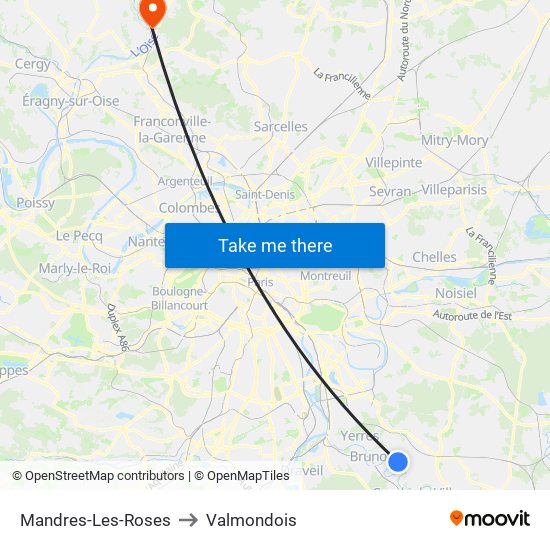 Mandres-Les-Roses to Valmondois map