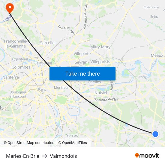 Marles-En-Brie to Valmondois map