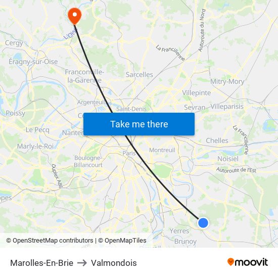 Marolles-En-Brie to Valmondois map